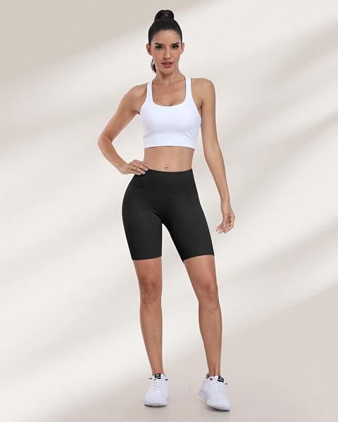 Pantalones cortos de ciclismo para mujer, cintura alta, control de abdomen, suaves, atléticos, gimnasio, yoga - 2