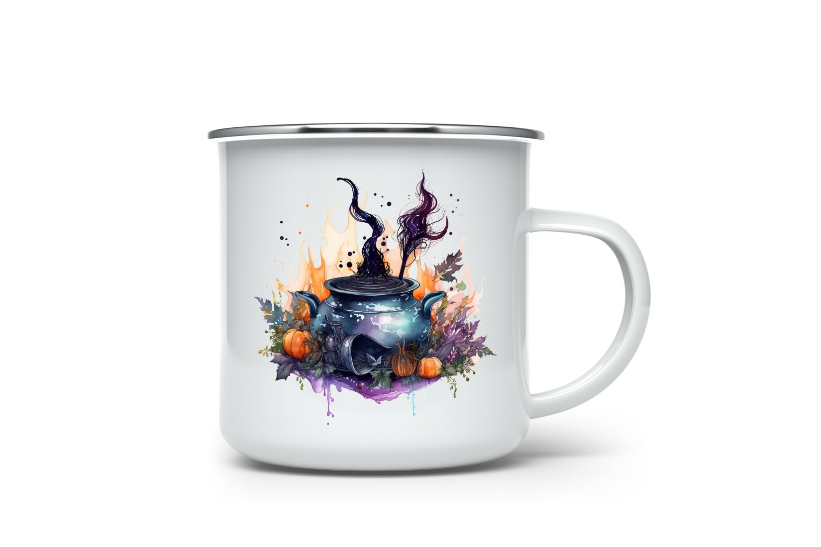 MAXIKIWI - Durable Enamel Coffee or Tea Camping Mug for Indoor Outdoor Use - Witch Cooking Pot Fantasy - 350ml