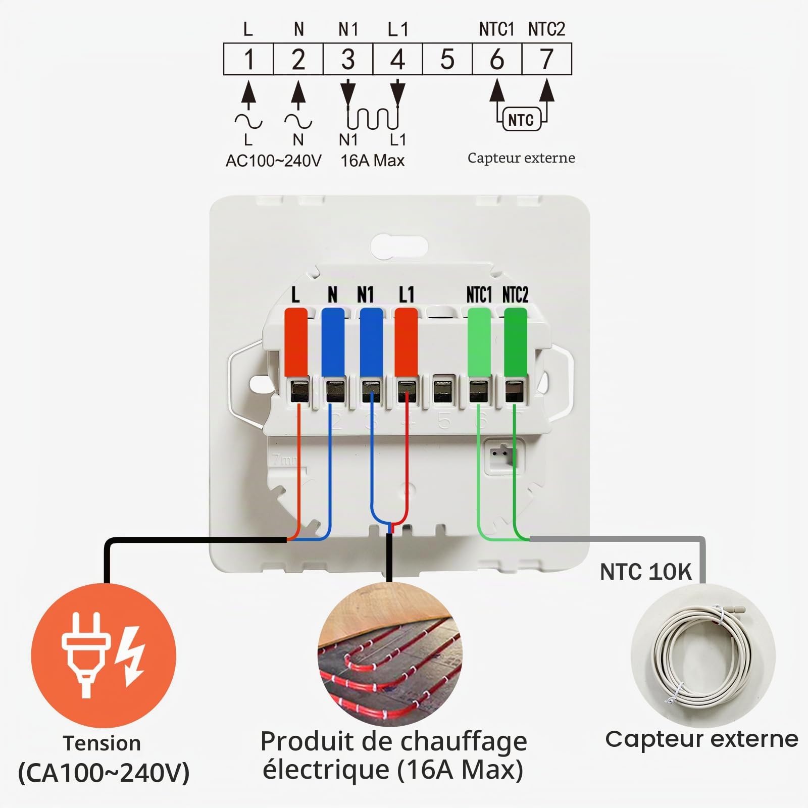 SALCAR Thermostat WiFi Intelligent pour Chauffage au Sol électrique Tuya Programmable Thermostat d'ambiance Chauffage au Sol Régulateur de température 230 V avec écran LCD numérique V4W.716 16 A