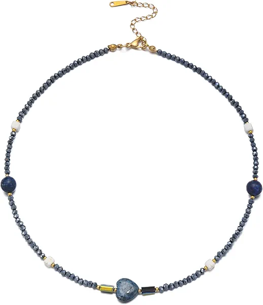 LOUHCY Beaded Choker Necklace for Women, Boho Natural Stone Pearl Choker Necklace Handmade Summer Beach Jewelry