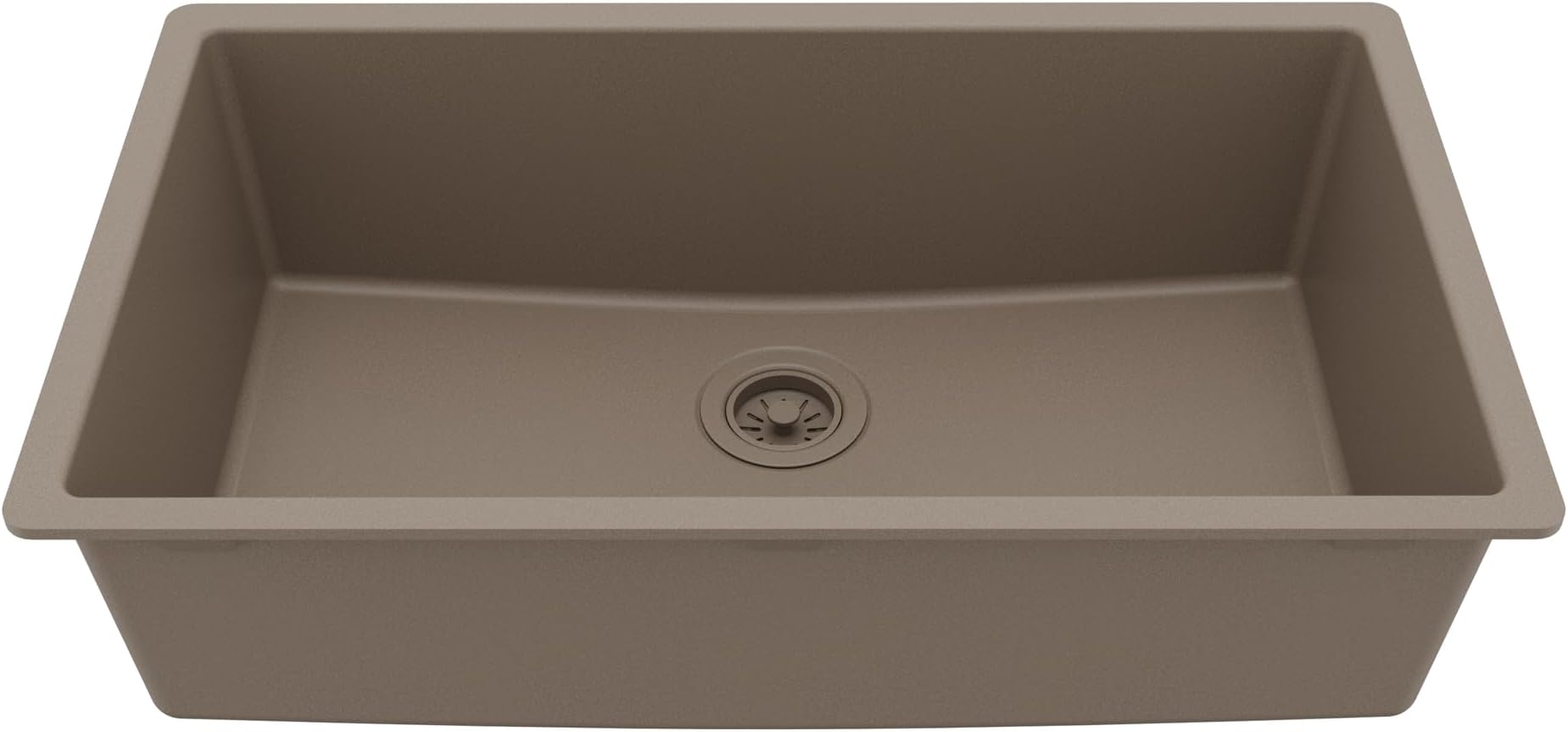 33" Undermount Quartz Composite Single Bowl Sink, Concrete | Concrete quartz sink with deep 9-inch single bowl, rear drain, heat resistance and sound-dampening construction.