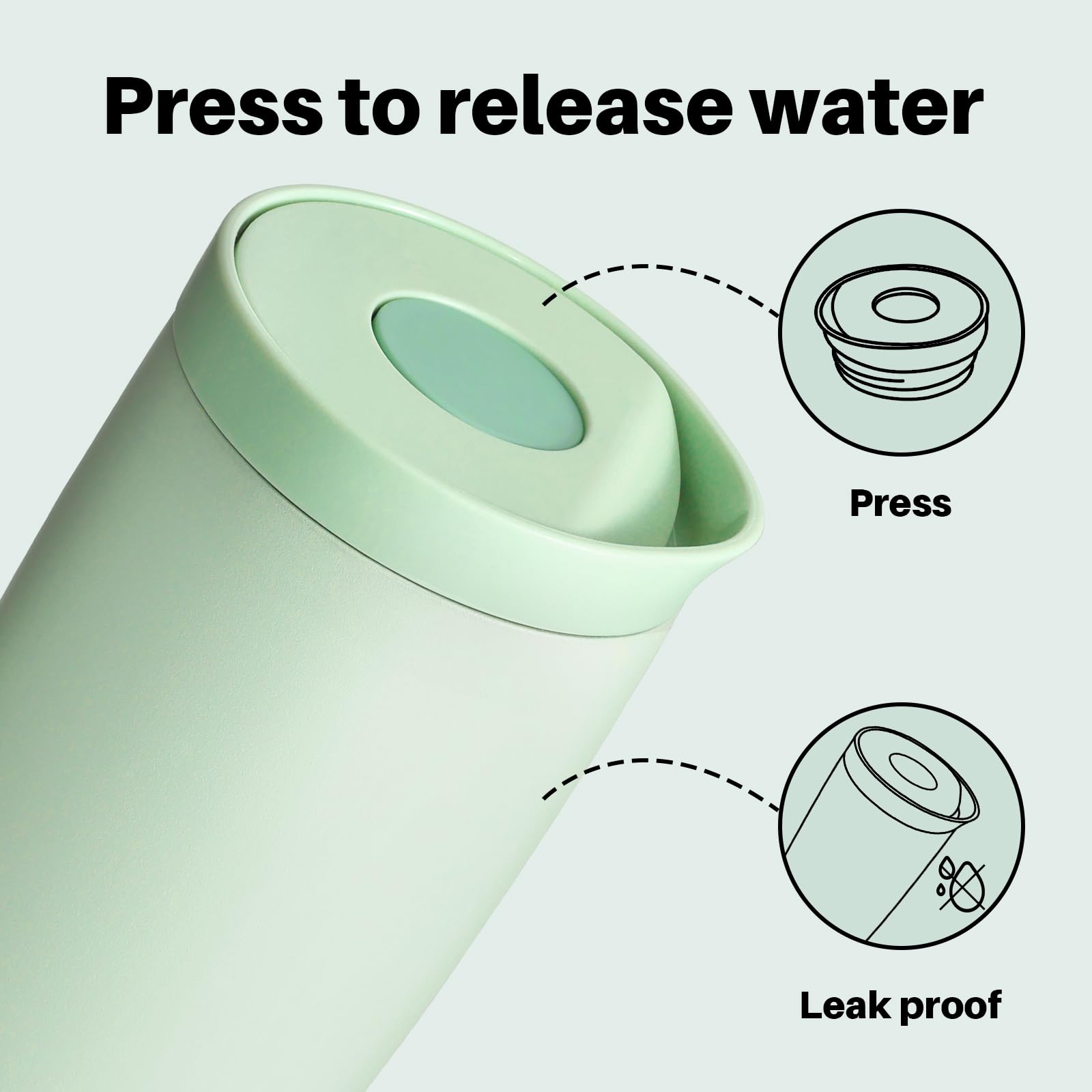 BOTTLE BOTTLE Insulated Travel Mug 500ml Stainless Steel Office Coffee Cup with Push Button Lid Keeps Cold and Hot for 8 Hours (Baby Green) - Image 4