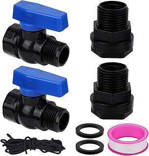 BOXOB 2uds Kit Grifo Barril Lluvia PVC 3/4" GHT, Kit Derivación Jardín con Conector a Granel Adaptador Manguera & Cinta Selladora Conector Válvula Drenaje para Depósito de Agua Acuario Piscina