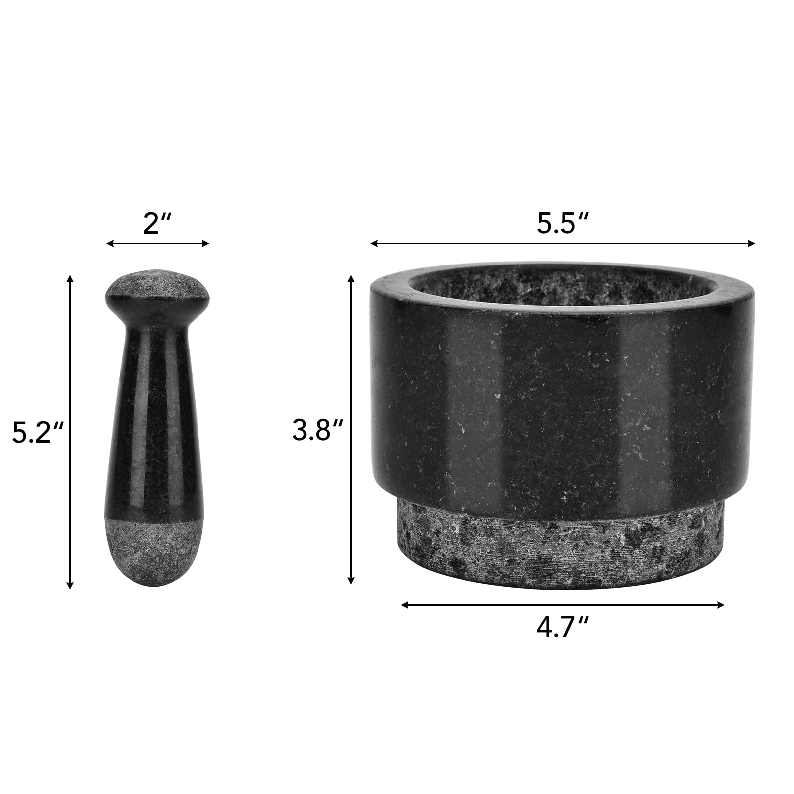 Mörser- und Stößel-Set – schwarze Granitsteinmühle, 1,5 Tassen Fassungsvermögen, Gewürzmühle, Pillenzerkleinerer, für frische Guacamole zu Hause