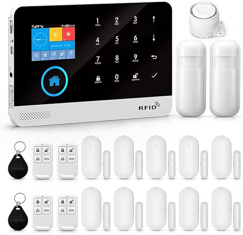 YBJ Sistema de alarma inalámbrico para seguridad del hogar, kit de 20 piezas de alarma antirrobo con control GSM y WiFi APP para el hogar y la