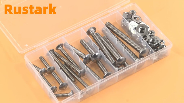 Image of 80Pcs 5 Sizes 304 Stainless Steel Carriage Bolts with Nuts and Washers Kit Silver Square Neck Carriage Bolts Screws Round Head Carriage Bolt for Machinery Industry