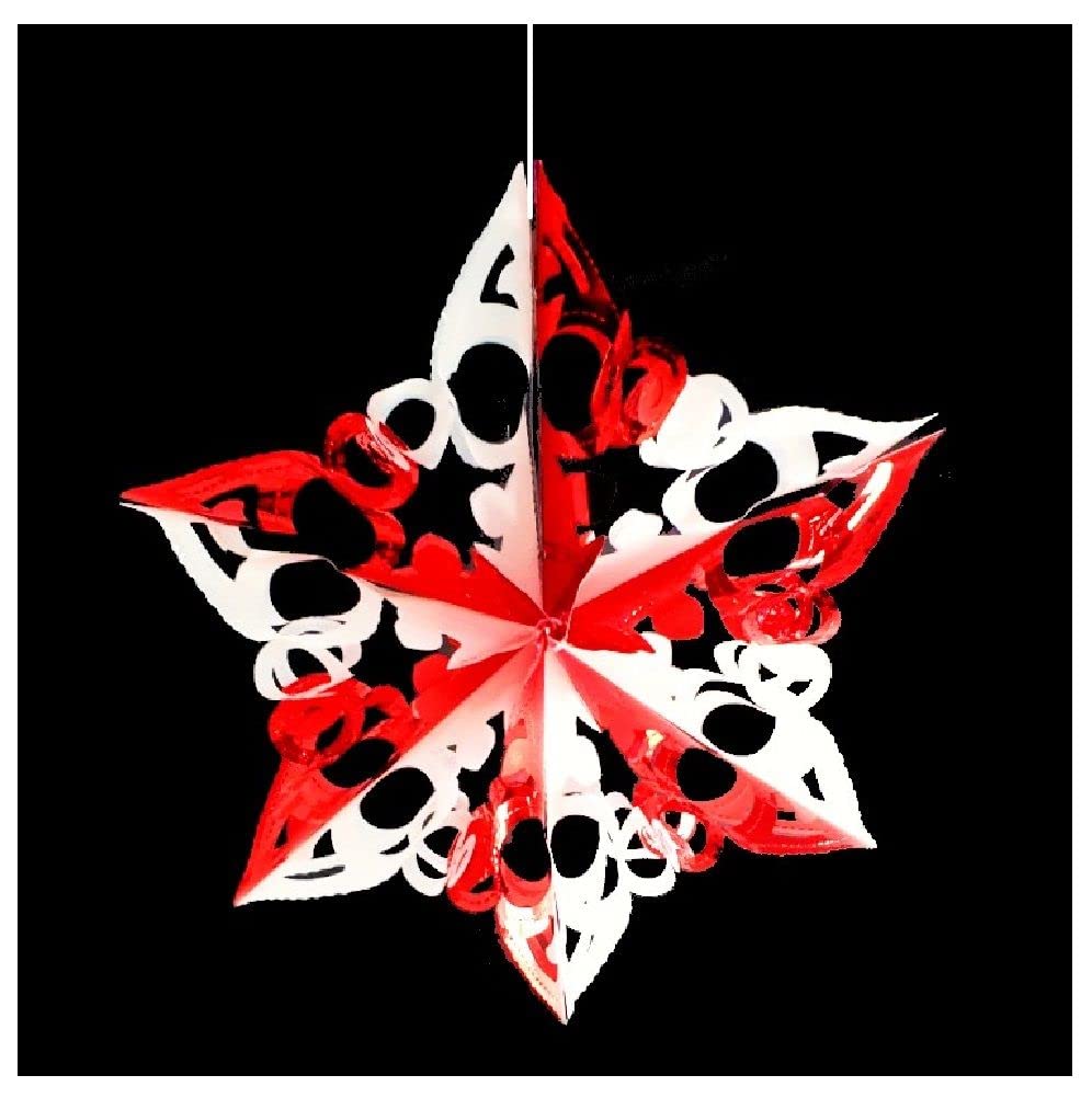 Simply Products White & Red 40Cm Star Foil Garland - Christmas Hanging Decoration Wall Ceiling Xmas Deco (White & Red)
