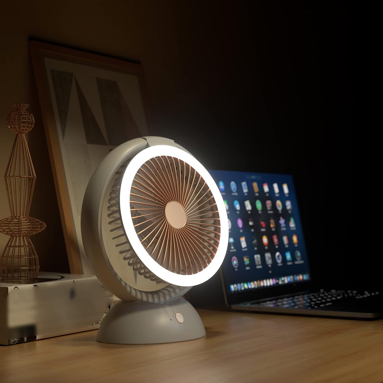 Desk Fan with LED 4 Speeds Desktop Table Cooling Fan Strong Quiet Fan for Home Desktop Office Table Travel
