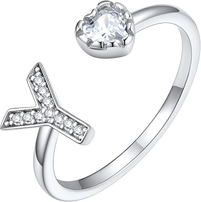 Silvora 925 Sterling Silver CZ Initial Ring, Dainty Adjustable Open A-Z 26 Alphabet Letter Rings for Women