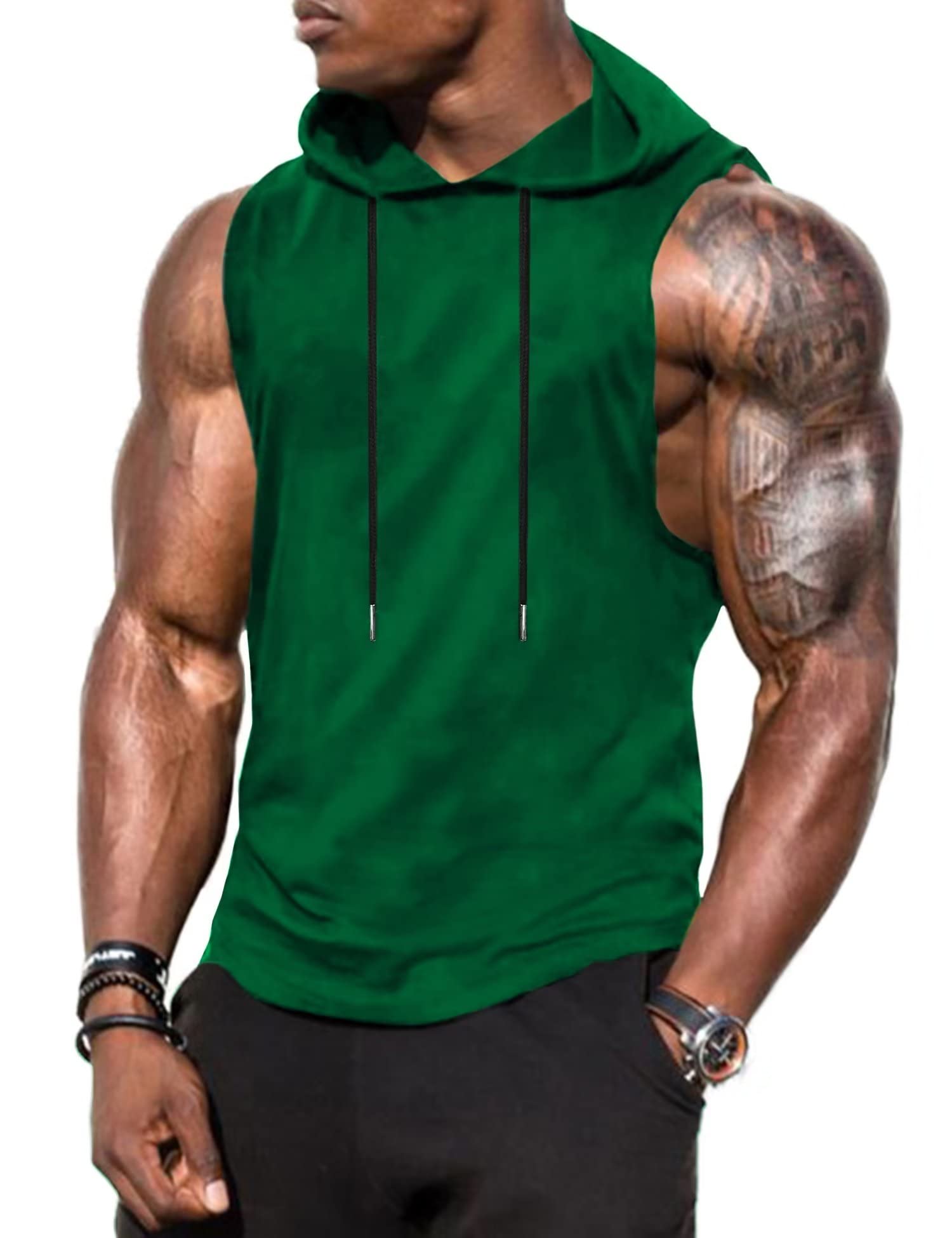 Babioboa Men's Workout Hooded Tank Tops Sports Training Sleeveless Gym Hoodies Bodybuilding Cut Off Muscle Shirts