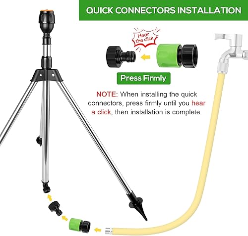 Miniatura 4 de Aspersor de trípode giratorio, aspersores para césped, jardín, patio, cobertura automática de doble cara de 360 grados, rociador de agua telescópico