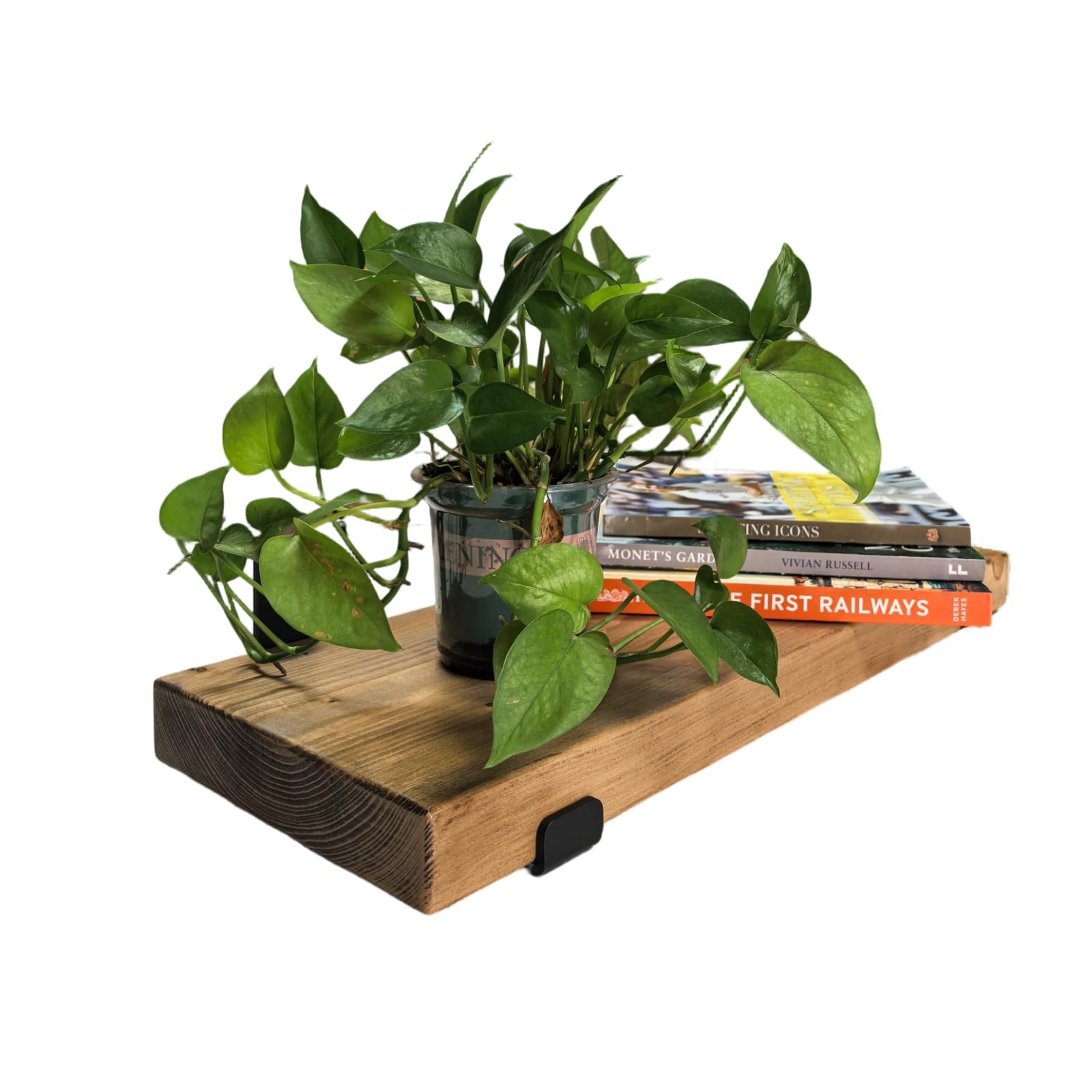Handcrafted Rustic Heavy Duty Wooden Shelves Wall-Mounted Floating Shelves with Seated Black L Brackets-Natural(100x22.5x4.5cm