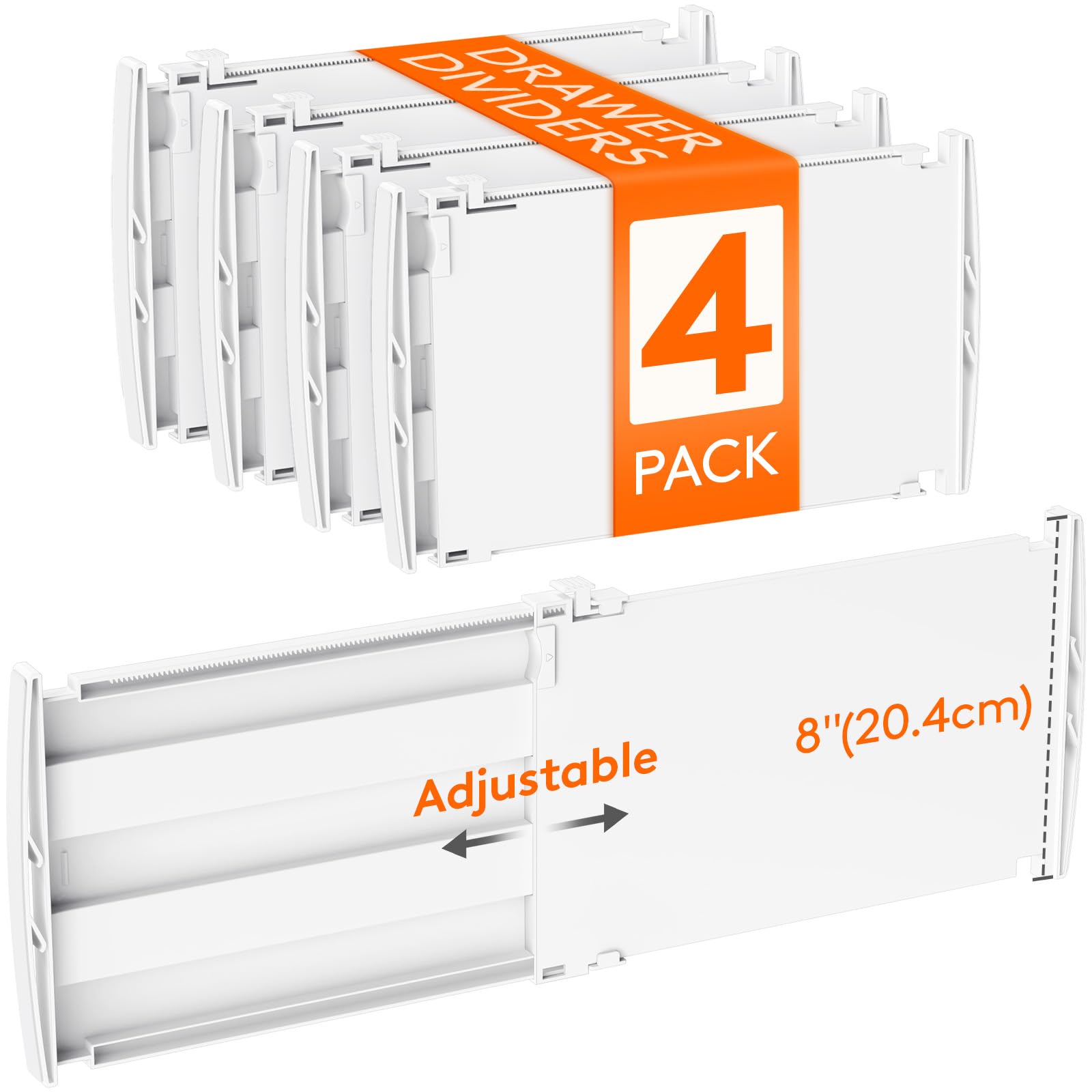Lifewit 4 Pack 8" High Drawer Dividers 35-56.5cm/13.8-22.2" Adjustable Drawer Dividers for Clothes, Expandable Kitchen Drawer Dividers Organisers, Drawers Separators for Bathroom/Bedroom/Office White โ image 1