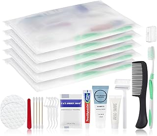 Travel Size Toiletries Kits Disposable Toiletry Set in Bulk, Portable Trial Size Personal Hygiene Care Package Supplies Amenities Essentials for Camping/ Hotel/Guest/Homeless/Charity 9-in-1 (5 Pack)