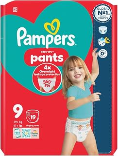 Pampers Baby-Dry Nappy Pants Size 9, 19 Nappies, 19kg+, Essential Pack