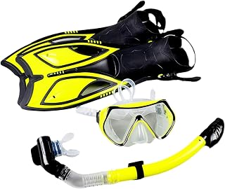 Hzemci Mask Fins Snorkel Set Adults Men Women, Panoramic View Diving Mask, Swim Goggles 180 Panoramic View Anti-Fog Anti-Leak Dry Top Snorkel and Dive Flippers Kit for Swimming Scuba Diving Training