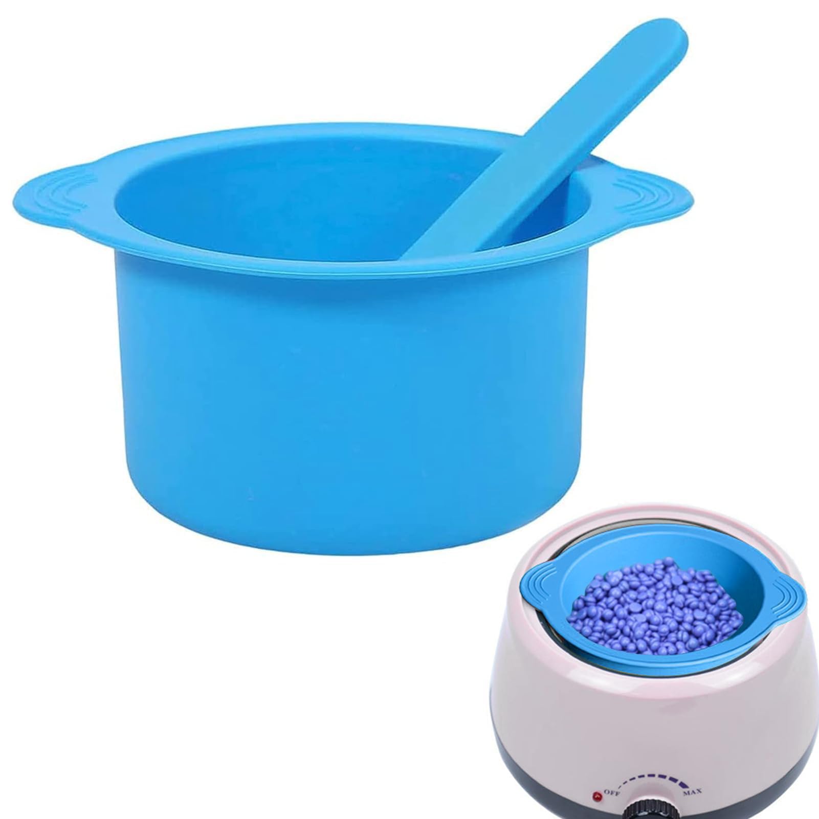 Reusable Silicone Wax Pot Insert,Collapsible Wax Pot Liner with Stirring Rods Anti Scald Design,Silicone Wax Warmer Silicone Inner Pot Wax Pots for Beauty Melting Wax Hair Removal(Blue)