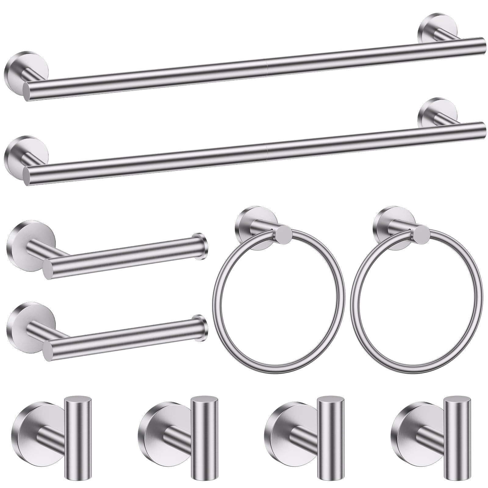 LMYSXAOZ Brushed Nickel Towel Bar Set 10 Pieces Bathroom Hardware Accessories Rack for SUS304 Stainless Steel Toilet Paper Holder Wall Mounted, 23.6 Inch
