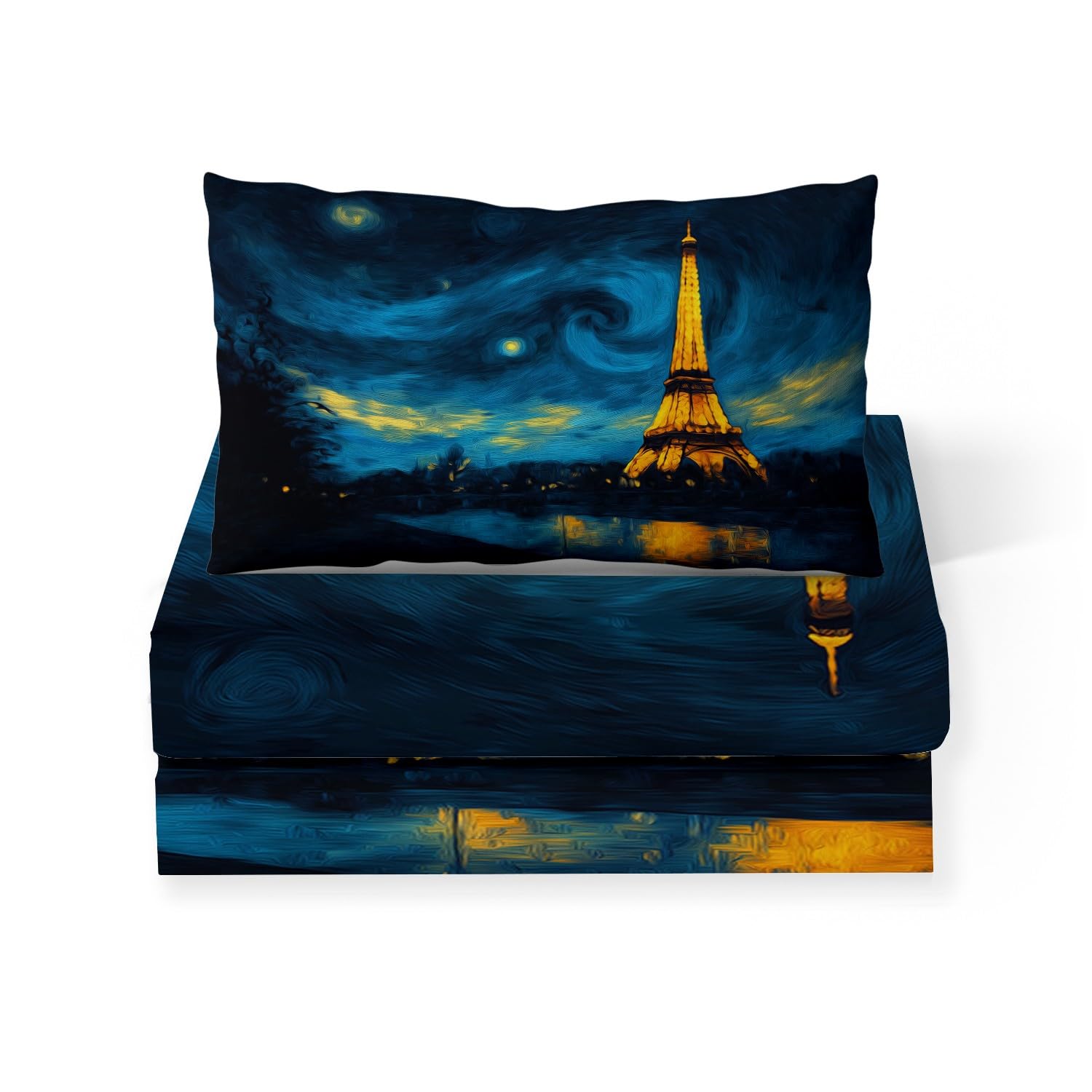 Film Notte Stellata Torre Eiffel Lenzuola con Angoli Lussuose, Blu scuro Lenzuolo con Angoli per Bambino e Adulto, 180 x 200 cm Profondità 30 cm, Lenzuola Resistenti allo Sbiadimento