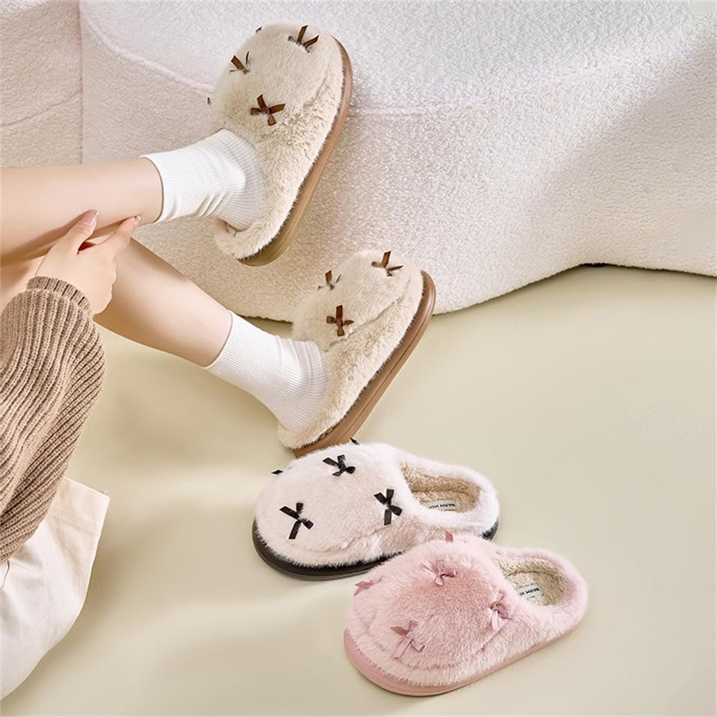 ELONEL Bowknot comfortable memory foam cute plush warm indoor home winter slippers - Image 6