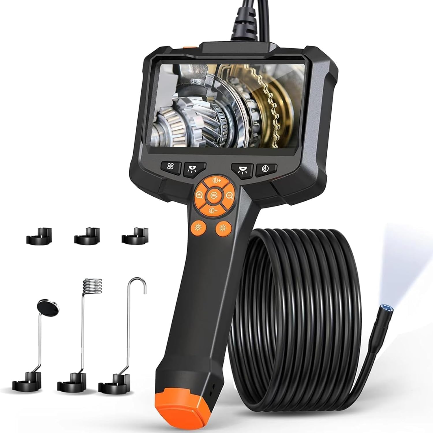 Endoskopkamera mit Licht, AOPICK 8mm IP67 wasserdichte Endoskop, 4.3" IPS Bildschirm Inspektionskamera, 1080P HD Rohrkamera mit 8 Einstellbaren LEDs, 16.5FT/5M Halbstarres Kabel, Werkzeug für Männer