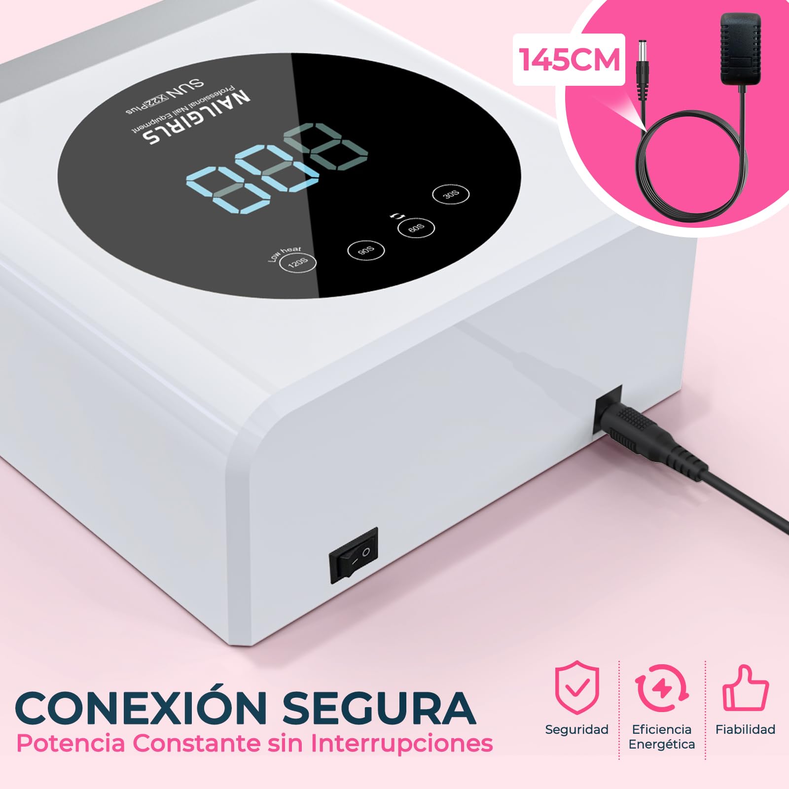 NAILGIRLS Lámpara LED UV Profesional, secador de uñas Rápido de 150 W para gel y esmalte regular, secador LED de gel de curado de esmalte de uñas con 4 ajustes de temporizador, sensor automático