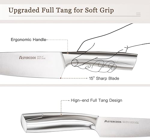 Miniatura 4 de Astercook Juego de cuchillos de cocina con bloque y afilador, 15 cuchillos de acero inoxidable de alta calidad, aptos para lavavajillas, con hoja