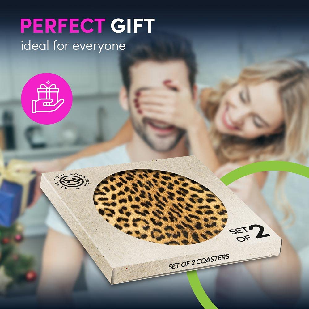 Lot De 4 Dessous De Verre Ronds Avec Base En Liège, Imprimé