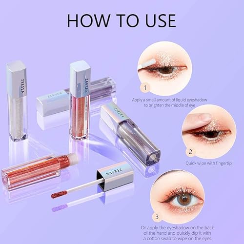 Miniatura 4 de zeesea Sombra de ojos líquida de color Glitter Galaxy maquillaje de ojos deslumbrante de alta pigmentación y larga duración 12 sodas melocotones