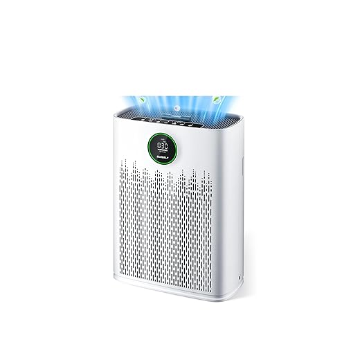 Air Purifiers for Home Large Room, Cover Up to 2400 Ft² with True HEPA Filter, Smart Mode, PM2.5 Air Quality Display, 22dB Sleep Mode, Aromatherapy with 2X-Purification & 360°Air Outlet, HAP603, White