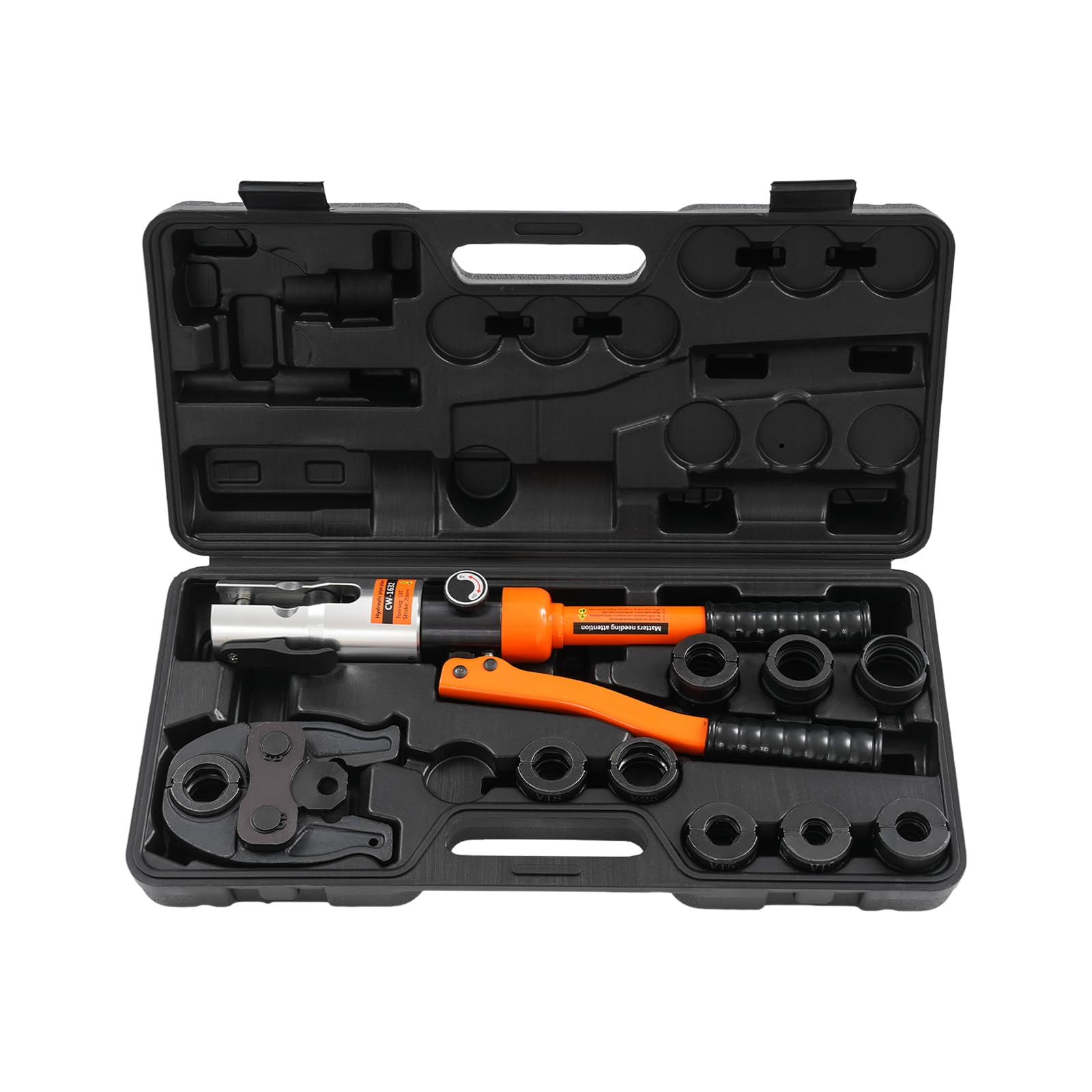 Crimpadora multicapa hidráulica 9 moldes V/TH Kit de fontanería (naranja) | Acero aluminio hidráulico 9 moldes V/TH prensado multicapa plomería maletín transporte astillero