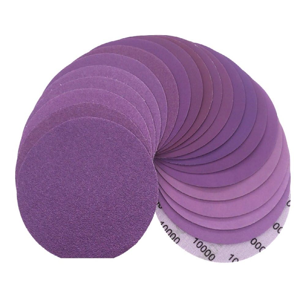 Disque de ponçage 5 pouces Crochet Boucle 60-10000 Papier abrasif en aluminium pour la finition de meubles en bois, le meulage des métaux, le polissage automobile, Assortiment 320,1500