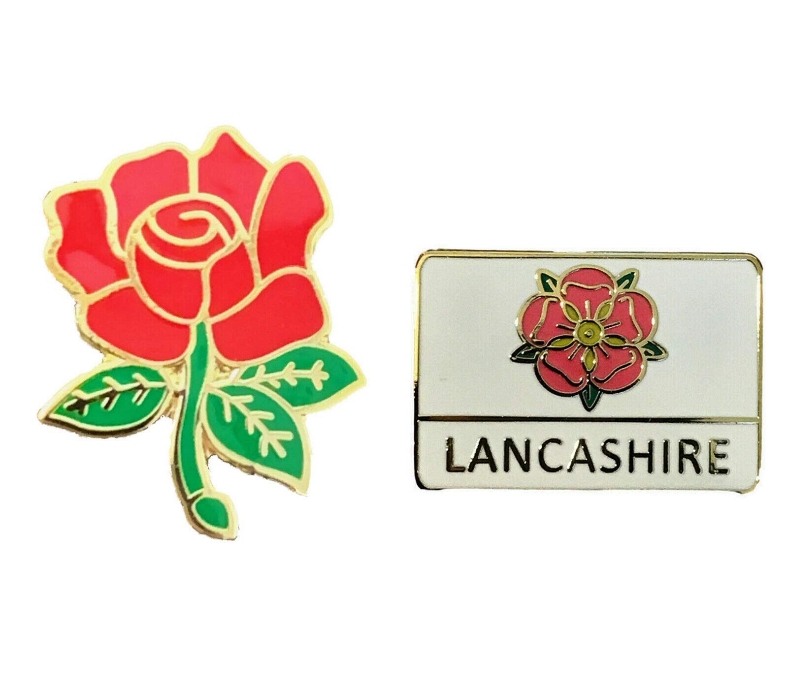 Smartbadge® Set Of 2 Lancashire County Red Rose Badge And Lancashire Oblong Lapel Pin Badge