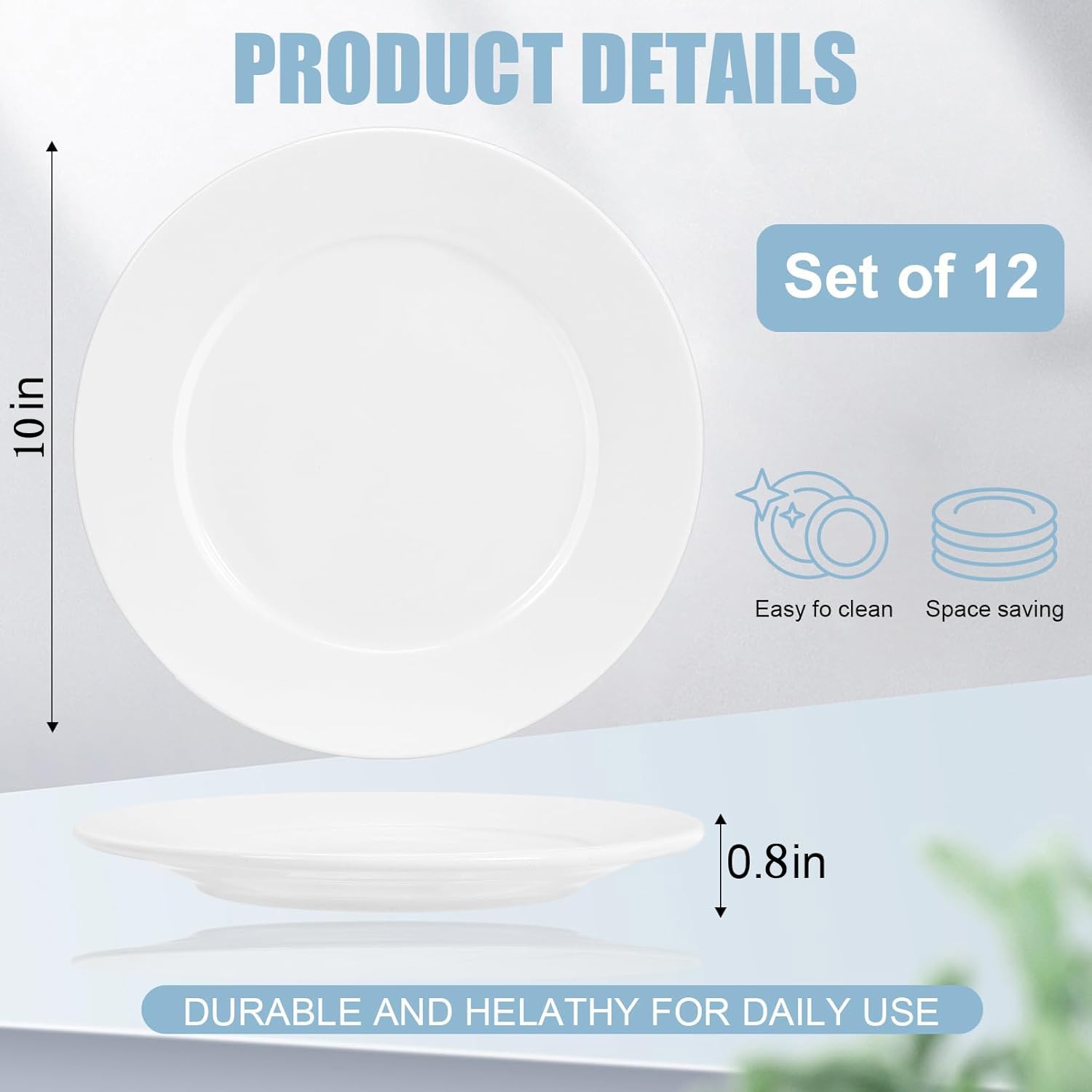 12 platos de postre de porcelana, platos pequeños para aperitivos, platos blancos pequeños de 10 pulgadas, platos pequeños para aperitivos, platos de ensalada blanca, juego de platos de