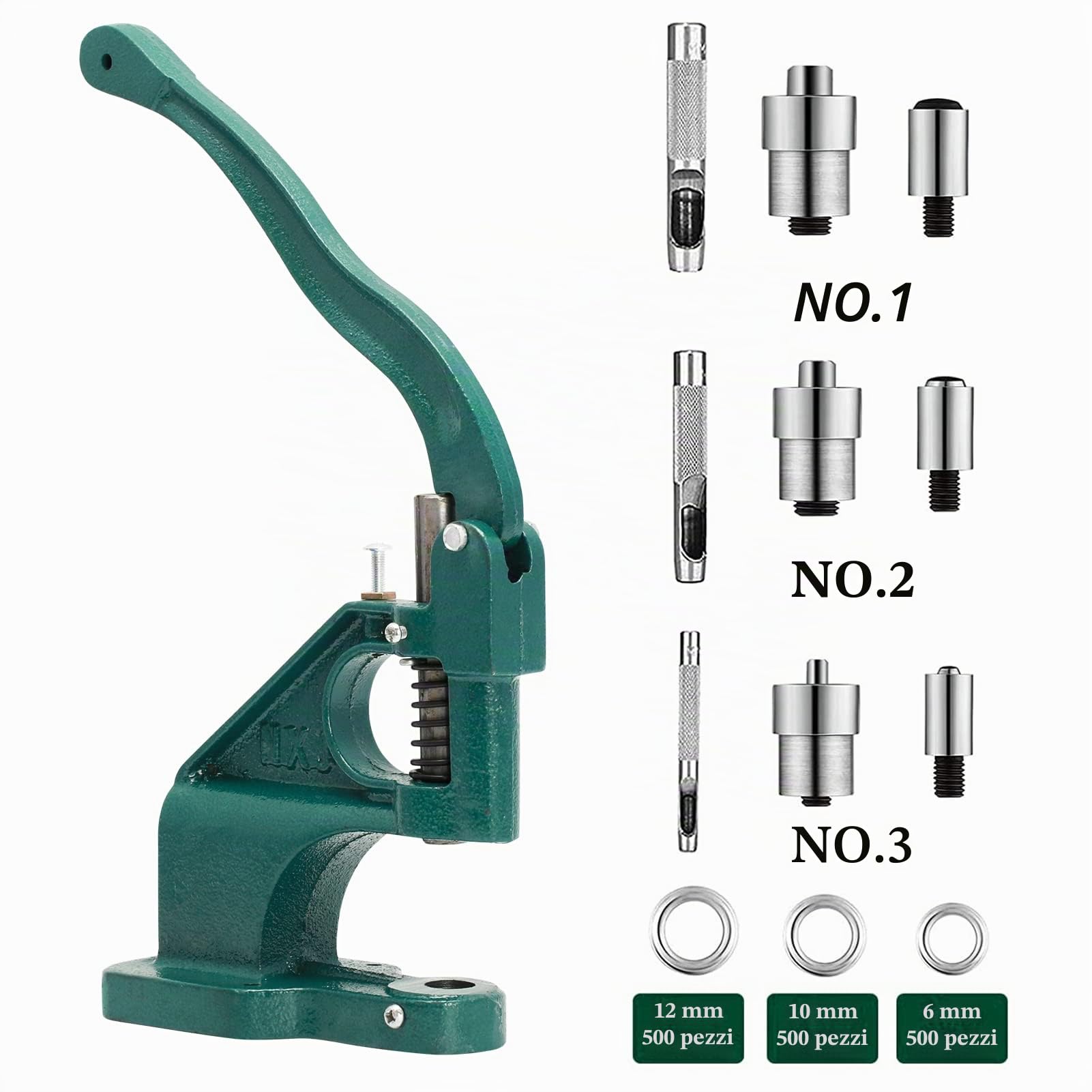 Emoshayoga Pressa per Occhielli con 1500 Occhielli per Borchie Occhiellatrice Macchina Occhiello Pressatrice Torchietto per Tende Cinture Borse Teloni (Turchese)