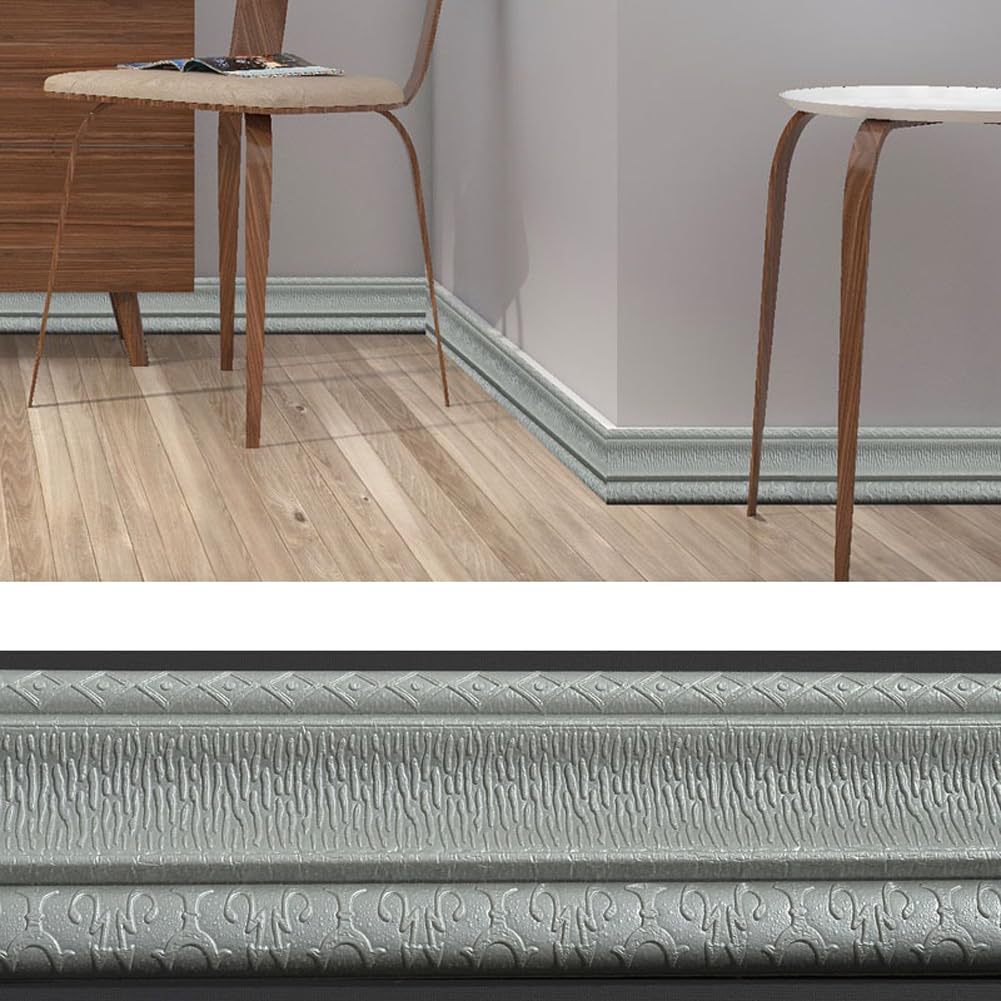 Headboard Silver Grey 2Pcs Wall Edging Trim 2.3M*8Cm,Flexible Foam Molding Trim Self-Adhesive Peel And Stick Wallpaper Border For Walls,Mirror Frame,Baseboard (Silver Grey)