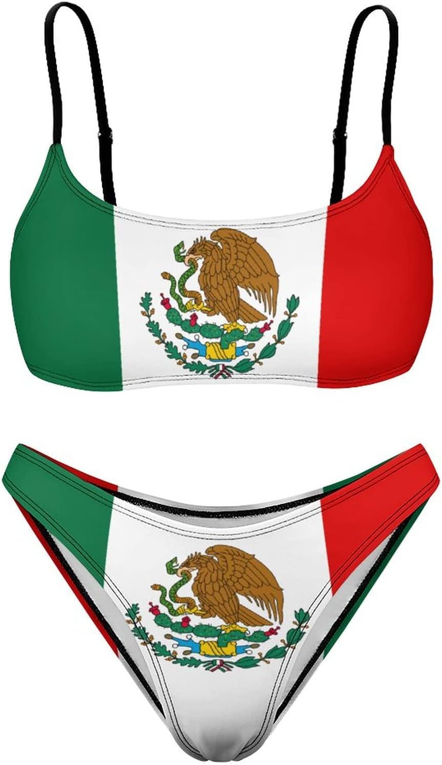Adugen Origei Bikini Sets Mexican Flag Women's Swimwear Cute Bathing Suit Ruched High Cut Swimsuit Summer XL