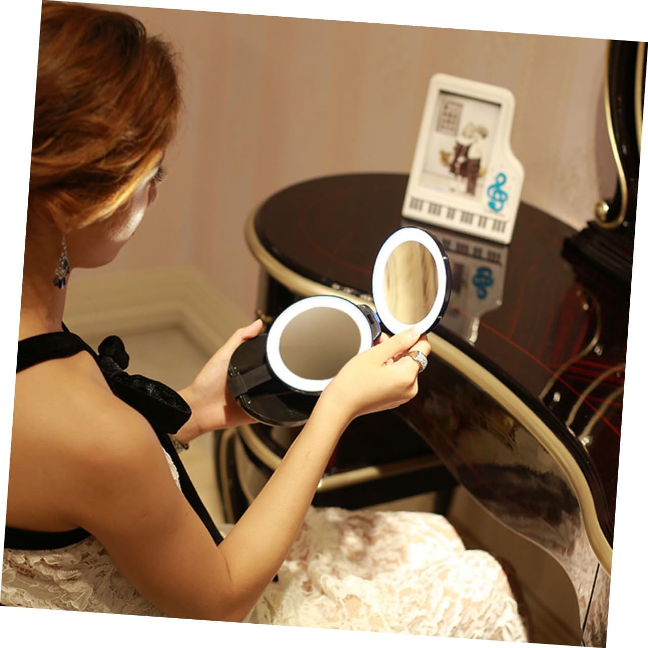 1Pc Portable Folding Makeup Mirror with LED Light Double Sided Magnifying and Mirror Compact Travel Mirror for Women for Handbag Go Makeup