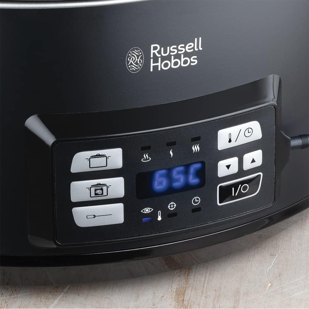 Russell Hobbs Multikocher 3-in-1 [Slow Cooker, Sous Vide, Bräter + Kerntemperatursensor] schwerer 6,5l Keramik-Gartopf für opt. Temperaturverteilung (digitales Display/Timer,Temperaturanzeige)25630-56