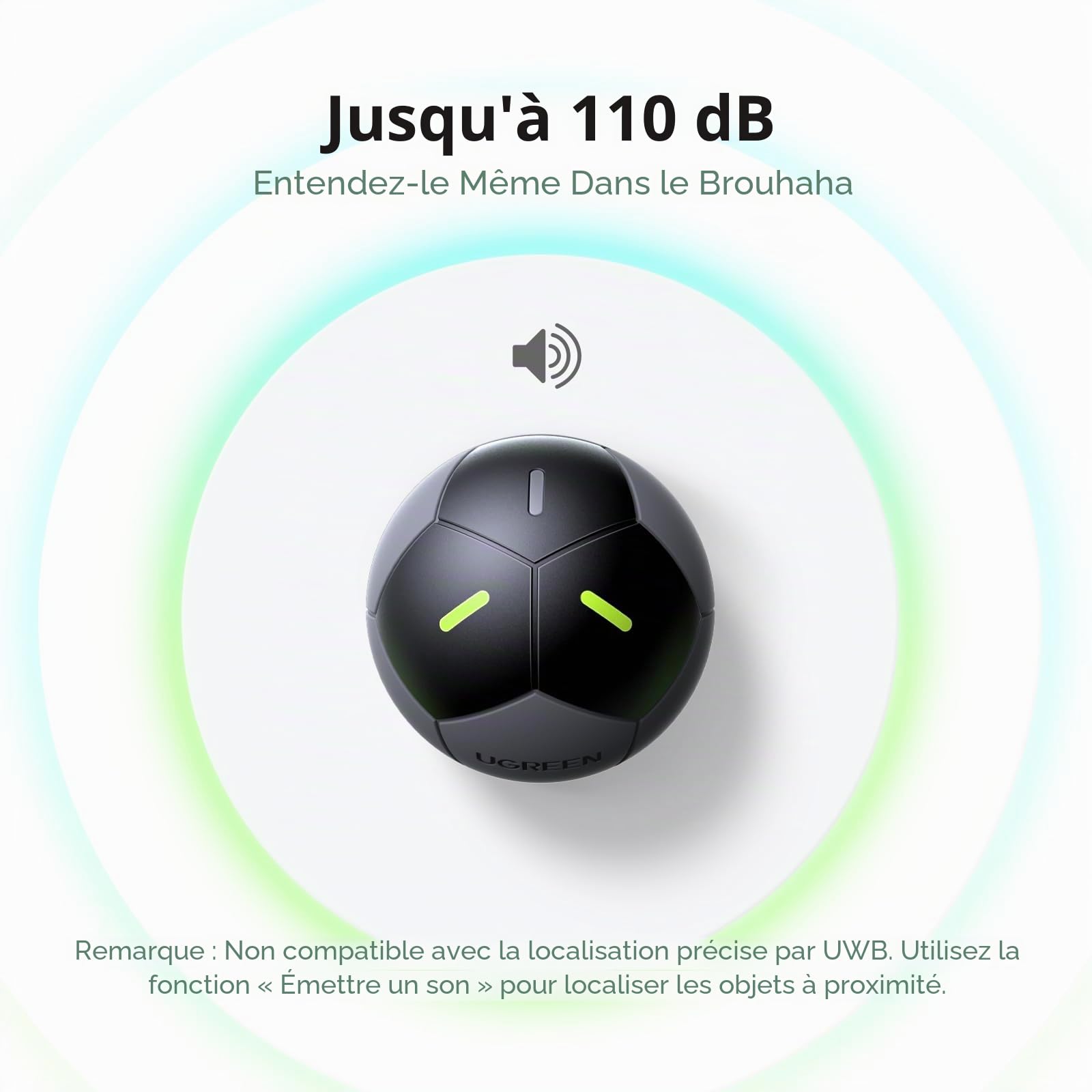 UGREEN FineTrack 2 Finder Tag Design Football 110dB Fluorescence IP68 et UGREEN FineTrack Finder Tag Traceur avec Find My 2 Ans Batterie (iOS Uniquement)