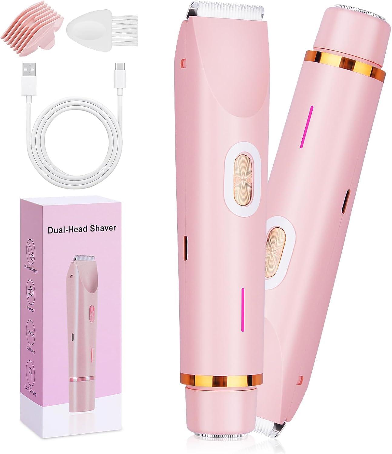 Intimrasierer für Frauen, 2026 Neu Elektrischer Rasierer Damen, 2-in-1 Doppelkopf Intimrasierer mit LED, Gesichtshaarentferner für Frauen, Bikini-Trimmer für Damen für Achselhöhlen Beine