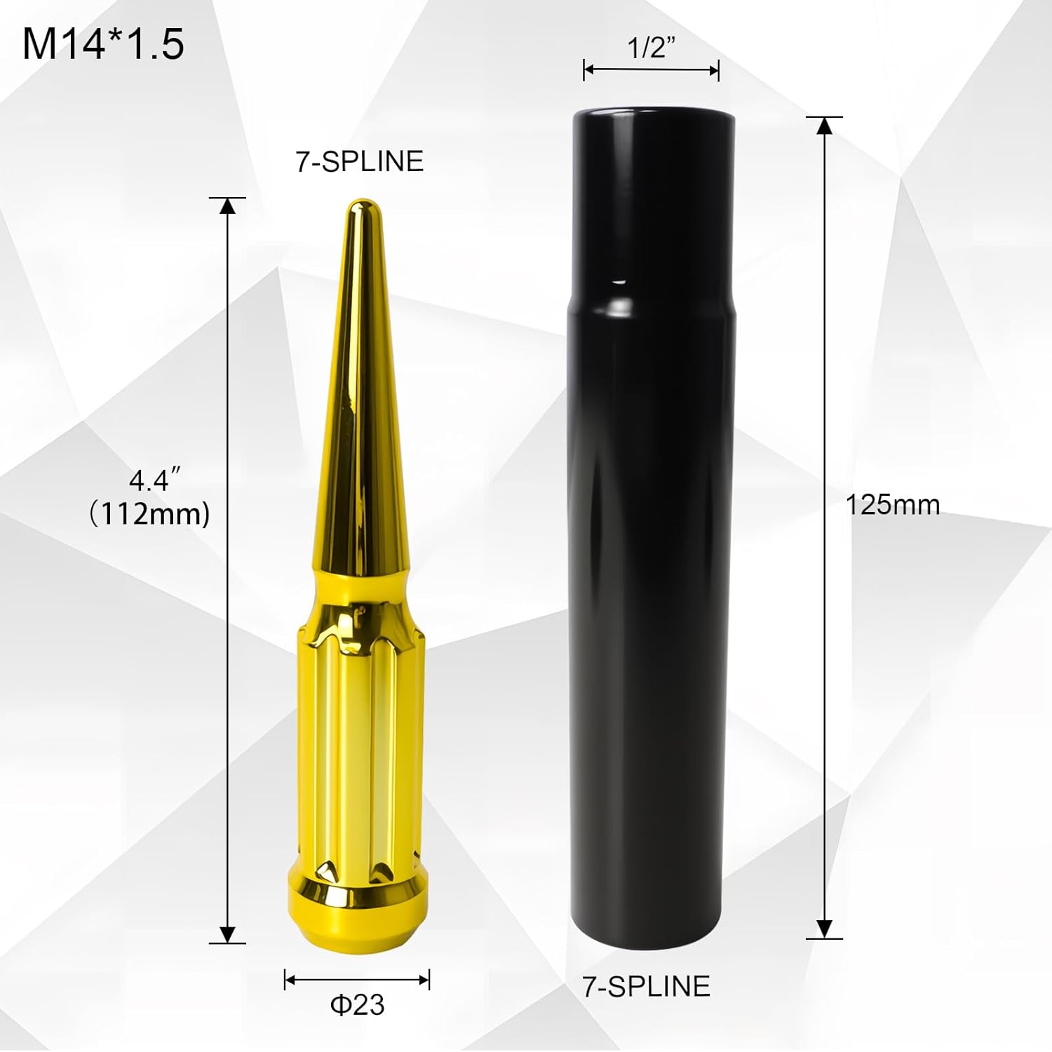 M14x1.5 Spiked Lug Nuts, 3/4" Hex Closed End Nut with 1 Socket Key, Wheel Spiked Lug Nuts for Silverado Sierra 1500 2500 3500, F150 F250 F350, Fit for Aftermarket Wheel (24Pcs,Gold)