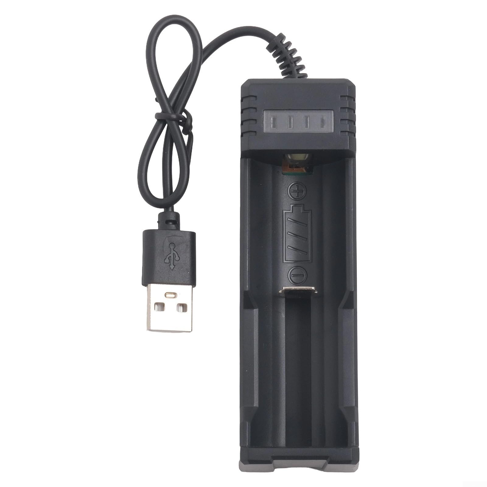 USB Battery Charger for 14500 26650 3.7V Lithium Batteries, Dual Slot with Auto-Stop Protection and Red/Green Charging Indicator,(Single Slot)