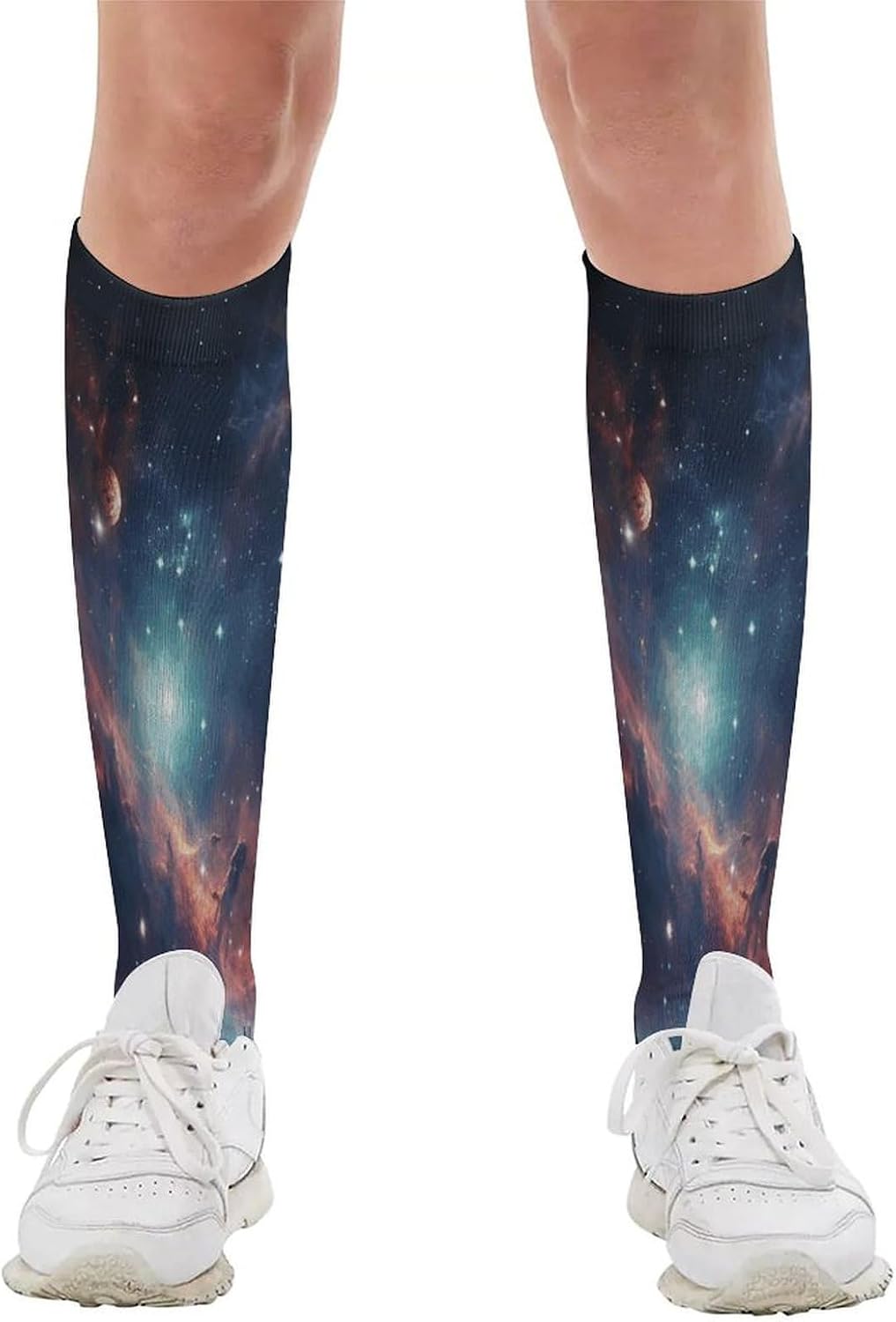 Space with Cluster Compression Sock Circulation Support Socks Lightweight Knee High Tube Sock Over-The-Calf Sock for Adult