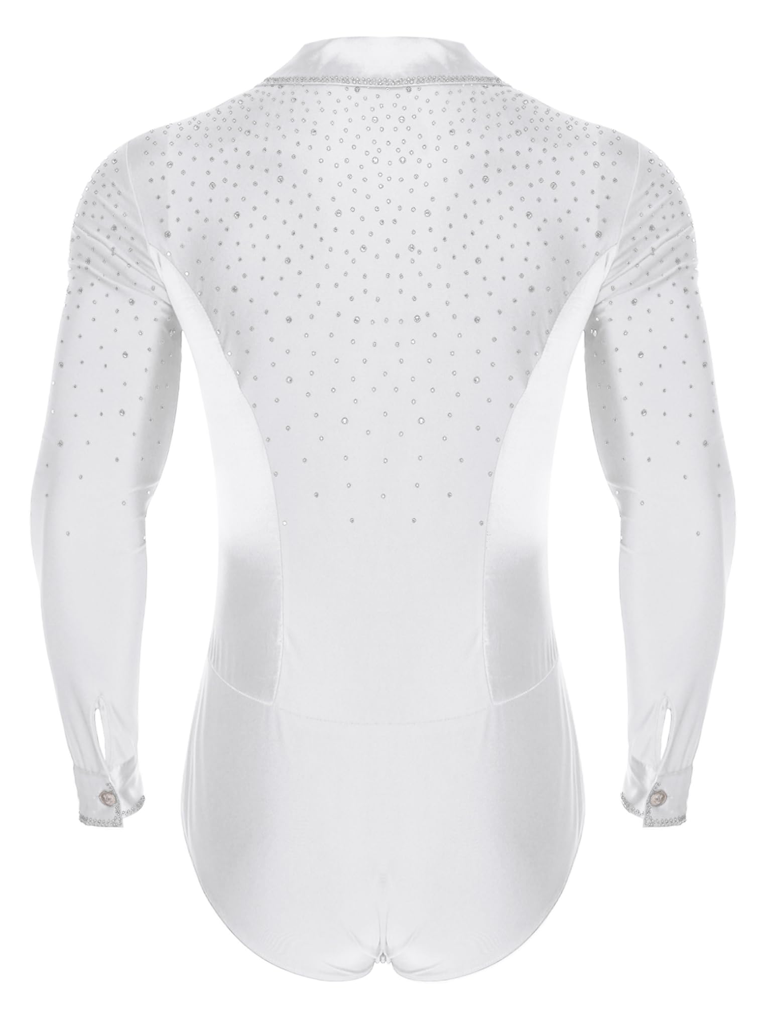 Oyolan Homme Justaucorps Danse Latine Moderne Jazz Salsa Cha Cha Body Gymnastique Bodysuit Patinage Artistique Manches Longues Strass
