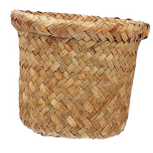 Holibanna Cesto De Basura Tejido De Algas Marinas Pequeño s 15x12 Cm Resistente Al Desgaste Cesta De Basura Doméstica Para Hogar y Oficina Multifuncional