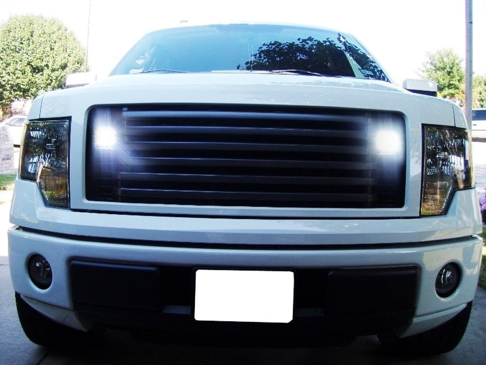 iJDMTOY Behind Grille LED Pod Light Kit Compatible with 2009-14 Ford F150, Includes (2) 20W High Power LED Cubes, Behind Hood/Grill Mounting Brackets & On/Off Switch Wiring Kit