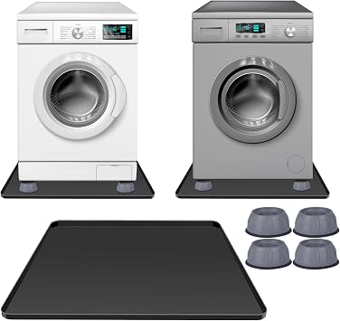 Washing Machine Drain Pan 27"x27" with 4 Anti-Vibration Foot Pads Washer Tray,Non-Slip, Waterproof, Laundry Appliance Floor protection Set Noise Reduction Leak Prevention -Soft Silicone Mat