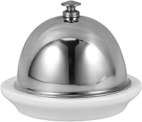 Vista 10 de Tofficu Mantequillera de cerámica con cúpula de acero inoxidable, plato redondo de mantequilla de porcelana para queso, bandeja de soporte
