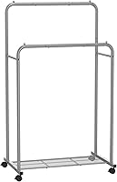 Vista 14 de SONGMICS UHSR025P01 – Perchero de ropa con ruedas, perchero para colgar ropa, perchero de prendas de metal de 25.4mm con estante de almacenamiento